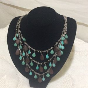 Turquoise and wooden three layered Necklace